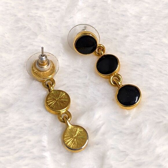 Vintage 1990's Black & Goldtone Bracelet and Pierced Earring Set - Picture 7 of 11